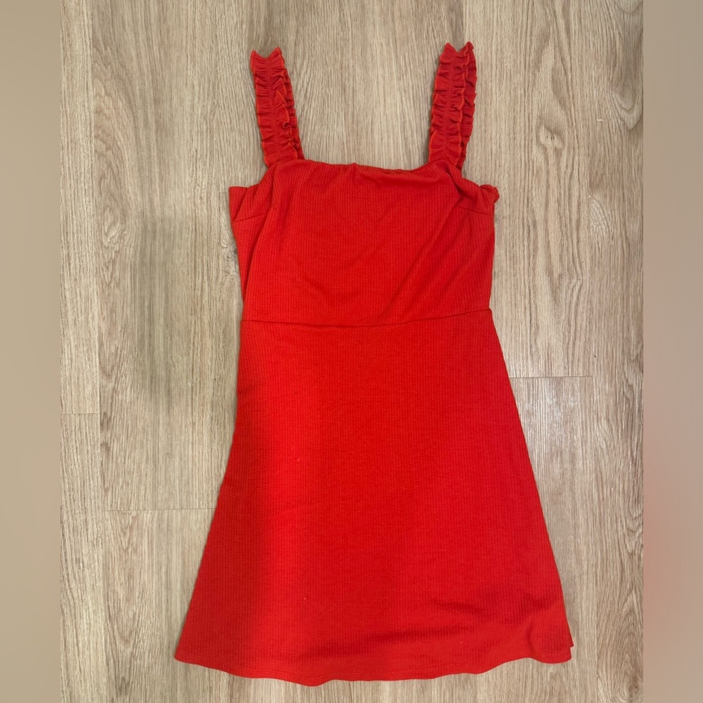 Le Lis Red sun dress with ruffled straps size medium